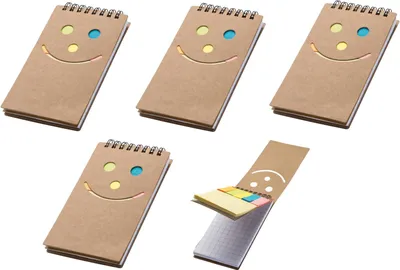Produktbild von 5x Spiral-Notizbuch mit Smile Gesicht / 50 Blatt + Haftnotizen / Größe: 145x82mm