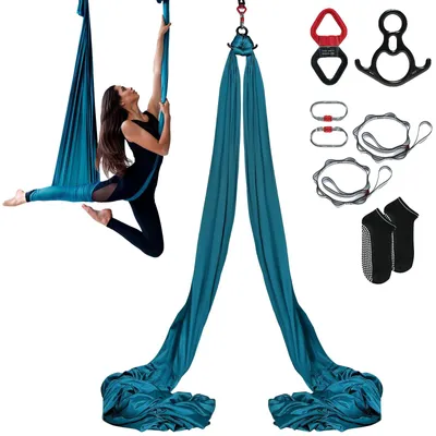 Immagine prodotto di VEVOR Set di amache da yoga aeree 8 x 2,8 m, Altalena da yoga aerea verde, Altalena da yoga aerea per interni 1000 kg di portata massima. Capacità di carico, inclusi calzini da yoga, moschettone in acciaio e snodo in alluminio