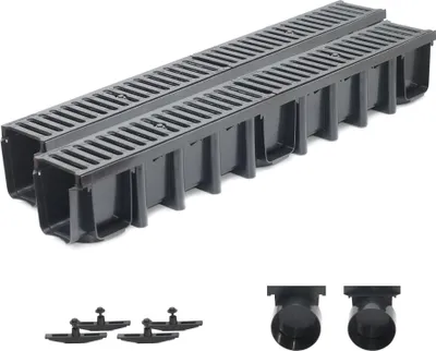 Produktbild von 2m Entwässerungsrinne Tiefe 148mm Belastungsklasse C250, Gußrost komplett SET (schwarz)