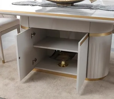 Image de Ensemble de salle à manger brillant Table de salle à manger 4x chaises en acier inoxydable bois blanc 5pcs
