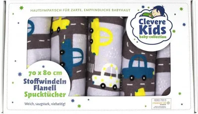 Produktbild von Clevere Kids baby-collection Molton Flanellwindeln 5er Pack Geschenkset - Motiv: Straßenverkehr