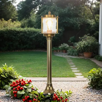 Obrázek produktu pro Světlo na cestu zahradní dvůr IP54 E27 89 cm sklo pravá mosaz námořní stojací lampa venkovní
