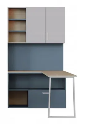 Produktbild von Kompakte Schreibtisch LUMI mit Regal, Schrank, Kinderzimmer, Büroregal (Cashmiere + Blau)