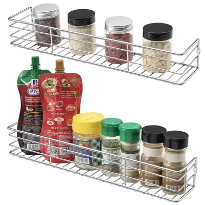 Obrázek produktu pro Sada 2 kuchyňských regálů na bylinky - nástěnné a bylinkové regály - stříbrné