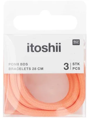Produktbild von Rico Design Itoshii-Packung mit 3 Kordeln, 28 cm, pastellfarbenes fluoreszierendes Orange
