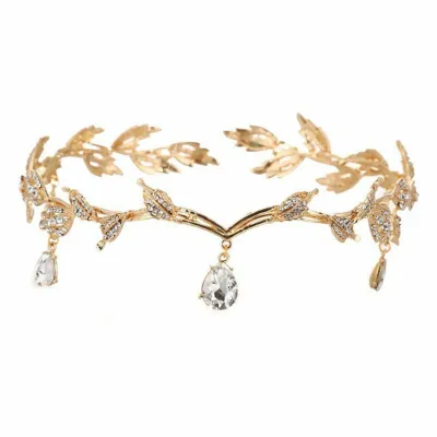 Produktbild von Haar-Tiara für Hochzeit, glänzender Strass, Brautkrone, Blätterform, verstellbar, Tiara, Haar-Accessoires für Hochzeiten, Kopfschmuck, Kopfschmuck, golden