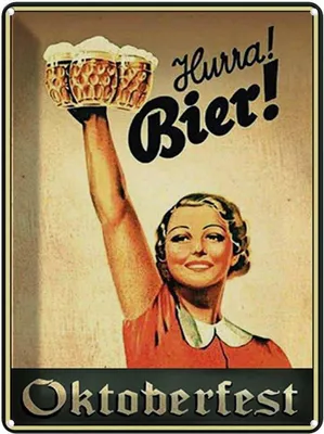 Produktbild von vianmo Blechschild 40x30 cm  Hurra Frau mit Bier Feiern Party