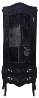 Produktbild von Casa Padrino Barock Vitrine im prachtvollen Glitzerlook, Schwarz, 80 x 45 x 180 cm