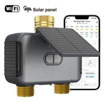 Produktbild von Bewässerungscomputer WLAN Smart 2 Zonen mit App, Solar & USB-C, PX6, automatische Gartenbewässerung mit Regenverzögerung, Timer für Rasen & Innenhof