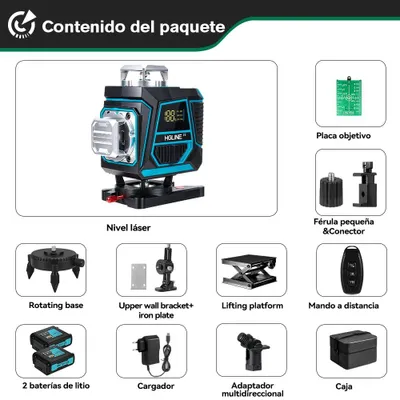 Produktbild von Kreuzlinienlaser - 16 Linien 4D - Grüner Laser - 360° Horizontal und Vertikal - App-Steuerung - Fernbedienung 25 m - 2-Batterien-Set