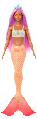 Produktbild von Barbie A Touch of Magic Meerjungfrau-Puppe mit pinkfarbenem Haar, weicher orangefarbener Schwanzflosse und Haarband, Modepuppe, Weiblich, 3 Jahr(e), Mädchen, 323,9 mm, 248 g