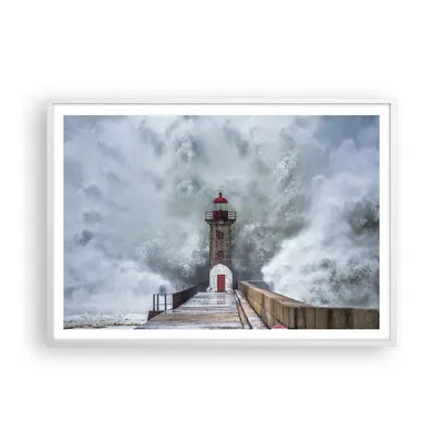Produktbild von Gerahmtes Poster - Weißer Rahmen - Laterne Meer Sturm - 100x70 cm - Wand Bild - Wanddeko - Wandbilder - Kunstposter - Wandposter - Bilderrahmen - Bilder - Kunstdruck - P2WAA100x70-5003