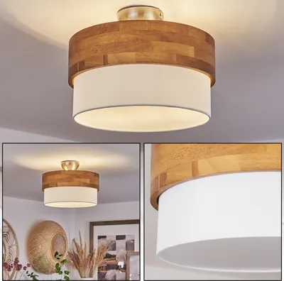 Produktbild von Campitello »Campitello« Deckenlampe aus Metall/Holz/Stoff, Nickel-matt/Natur/Weiß