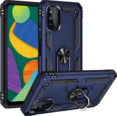 Produktbild von Galaxy F52 5G Hülle, Dual Layer Militäre Fallschutz Schutzhülle mit Ringhalterung Ständer für Samsung Galaxy F52 5G Blau