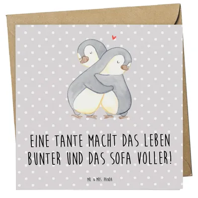 Produktbild von Mr. & Mrs. Panda Grußkarte Bunte Tante - Grau Pastell - Geschenk, faltkarte, Freude, Klappkarte, anlasskarte, Glückwunschkarte, Verwandtschaft, doppelkarte, Herz, Sofa