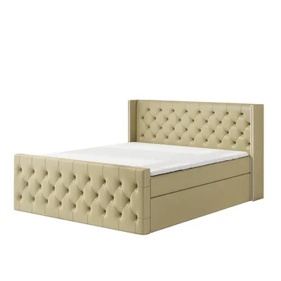Produktbild von Boxspringbett GRO 180x200 mit 2 Bettkästen, Bonell-Matratze und Topper. Farbe: Hellbraun