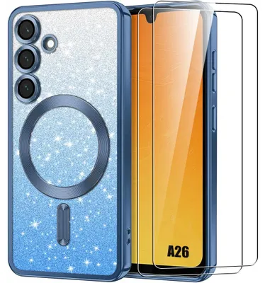 Image de Coque + 2 Verres Trempés pour Samsung Galaxy A26 5G, Silicone avec Anneau Magnétique et Protection Caméra - Bleu