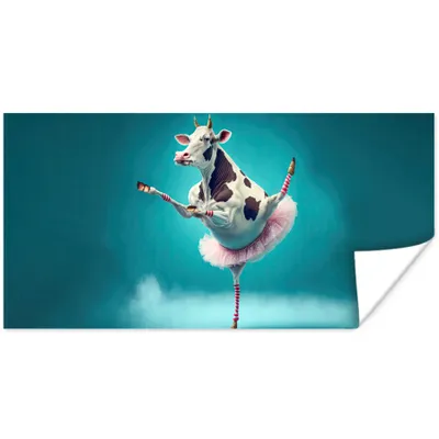 Produktbild von MuchoWow® Poster Kuh - Ballett - Porträt - Blau - Tiere 160x80 cm - Foto Poster