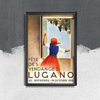 Produktbild von Poster - Canvas - Leinwand - 29,7 cm x 42 cm - Lugano Schweizer Weinernte