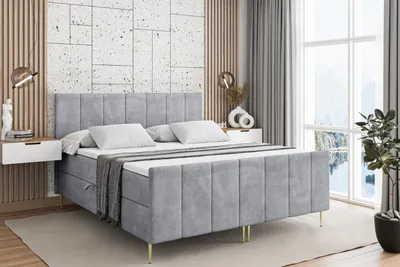 Produktbild von ALTDECOR Boxspringbett mit Gold Füßen, Matratze und Lattenrost, Topper, Fußteil, Polsterbett mit Bettkasten, Bett mit Stauraum H3-Matratze, Doppelbett - MOETI-FZ-Z - 160x200 - Grau Monolith