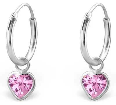 Produktbild von Creolen für Kinder: Mädchen Silber Ohrringe mit Zirkonia Herz CZ Pink