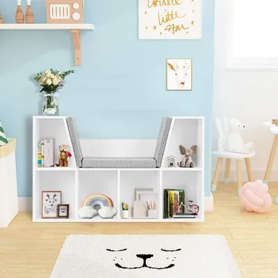 Image de Étagère bibliothèque pour chambre d'enfant, en bois, 6 étagères, blanche