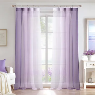 Voile-Gardinen-Set, 2 Stück, 280 x 140 cm, lila-weiß, lichtfilternd