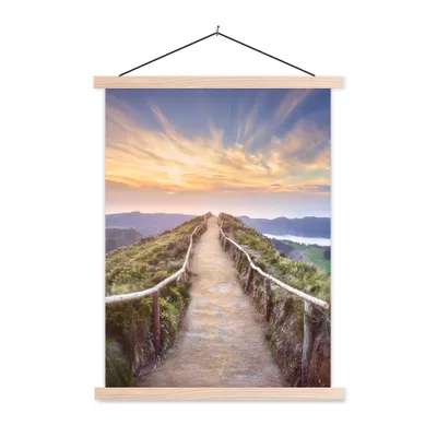 Produktbild von MuchoWow® Textilposter Berge - Natur - Weg 60x80 cm mit holzfarbenen Rahmen - Wandbild