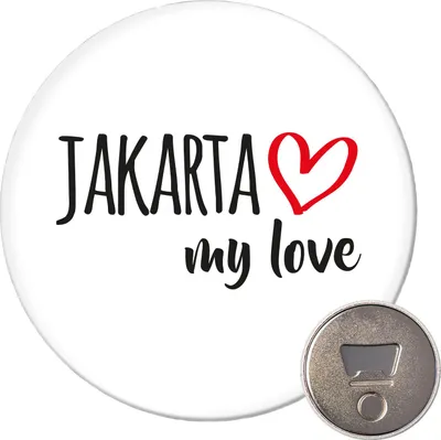 Produktbild von Huuraa Magnet Jakarta my love 59mm Kühlschrankmagnet rund Flaschenöffner Geschenkidee