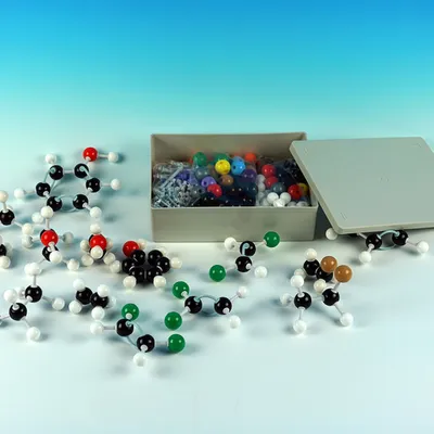 Image de kit de modélisation moléculaire 444PCS (196 modèles d'atomes + 244 clés de liaison + 3 orbitales + 1 outil) Portable pour étudiant/enseignement/laboratoire