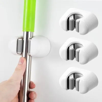 Obrázok produktu pre Nástenný držiak na metly, 3-dielny, biely, ľahký, do kuchyne, kúpeľne, garáže
