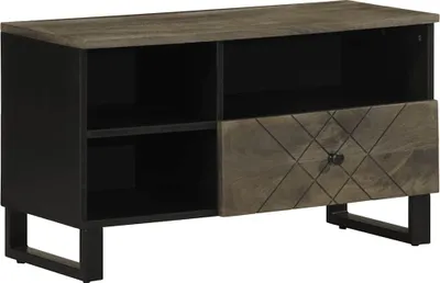 Image de Meuble TV noir 80x33x46 cm bois massif de manguier