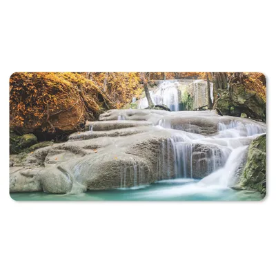 Produktbild von MuchoWow® Schreibtischunterlage Wald - Wasserfall - Herbst 80x40 cm - XXL Mauspad - Gaming Mauspad