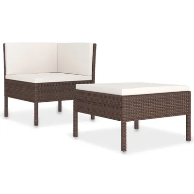Image de vidaXL Ensemble de salon de jardin 2 pièces avec coussins Poly rotin brun