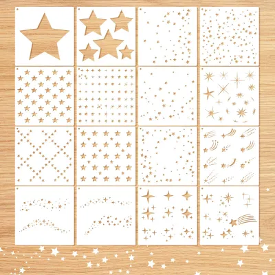 Produktbild von Sternschablonen - 16-teiliges Set für Airbrush und Bastelarbeiten - Wiederverwendbare Zeichenvorlagen für Holz Leinwand Papier Wand und Stoff