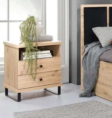 Obrázok produktu pre Minio, nočný stolík "CALI 17", s kovovými nohami, farba Artisan / čierna farba