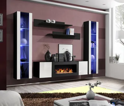 Produktbild von Wohnwand Wandregale Wohnzimmer Modern Luxus Set 5 tlg Designer Hänge Vitrine