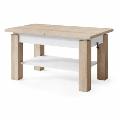 Produktbild von MuCouchtisch höhenverstellbar & ausziehbar 110–150 x 68 cm ASTRA – Sonoma Eiche + Weiß