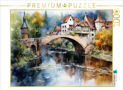 Produktbild von CALVENDO Puzzle Brücke zum Dorf | 1000 Teile Lege-Größe 64x48cm Foto-Puzzle für glückliche Stunden