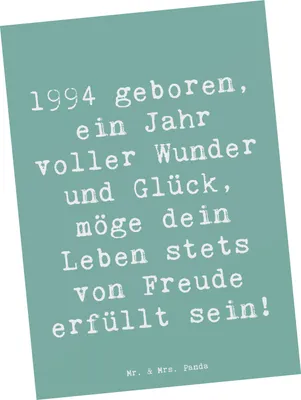 Produktbild von Mr. & Mrs. Panda Postkarte Spruch 1994 Geburtstag - Meeresbrise - Geschenk, Postkarten, Jahrgang, spruchkarte, besonderen Gruß, Freude, Ansichtskarte, Ansichtskarten