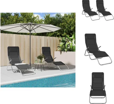 Image de vidaXL Bains de soleil 2 pcs. noir Textilene & Pulverbeschicht. Acier - Bains de soleil