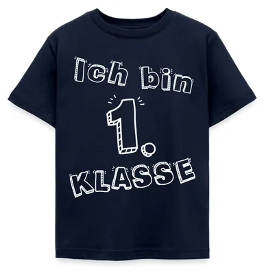 Produktbild von Spreadshirt Einschulung Ich Bin 1. Klasse Schulanfänger Kinder T-Shirt, 122/128 (7-8 Jahre), Navy