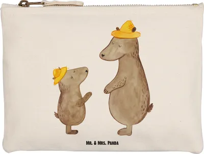 Produktbild von Mr. & Mrs. Panda Kosmetiktasche Bären mit Hut Größe M - Weiß - Geschenk, Mäppchen, Vatertag, Kulturbeutel, Federmappe, Stoffbeutel, Muttertag, Papa, Family, Etui, Familie