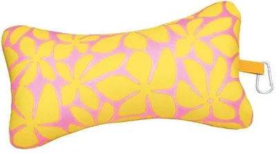 Produktbild von Unyqoos® Kompaktes ergonomisches Reisekissen 32 x 19 cm, 93 g – Nackenstütze mit 100% Polystyrolkügelchen, Blumenmuster, Plüsch-Rückseite, Karabinerhaken, waschbar 30°C