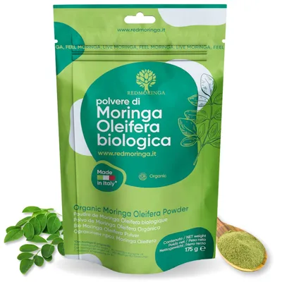 Obrázok produktu pre RedMoringa Moringa Powder Organic - rastlinný proteín 30% - superpotravina v prášku a multivitamínový prášok - zdroj vitamínov, minerálov a aminokyselín
