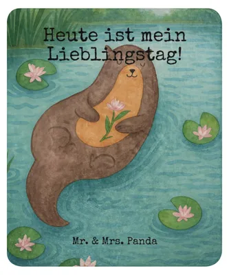 Produktbild von Mr. & Mrs. Panda Kuscheldecke Otter Seerose Design 130 x 155 cm - Weiß - Geschenk, Winterdecke, Decke, Wasser, Heimdecke, Lieblingstag, Plüschdecke, Seeotter, Fluss