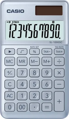 Obrázek produktu pro CASIO SL 1000 SC BU Stylová kapesní kalkulačka, 10-místný velký LCD displej, výpočet procent, DPH, odmocniny, opravné tlačítko, duální napájení