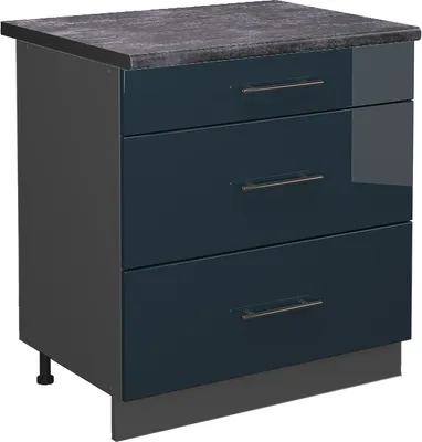 Produktbild von Küchenunterschrank Vicco Fame-Line Dunkelblau Hochglanz 80 cm mit 3 Schubladen, AP Anthrazit, Model 48891