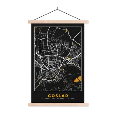 Produktbild von MuchoWow® Textilposter Stadtplan - Deutschland - Gold - Karte 40x60 cm mit holzfarbenen Rahmen - Poster