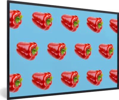 Produktbild von MuchoWow® MuchoWow® Gerahmtes Poster Paprika - Gemüse - Muster - Blau 30x20 cm - Poster mit zchwarzem Bilderrahmen - Kunstdruck - Bild-Poster